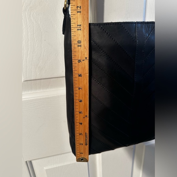 MARGOT Black Genuine Leather Chevron Hobo Bag Purse Adjustable Strap North/South - Picture 3 of 16